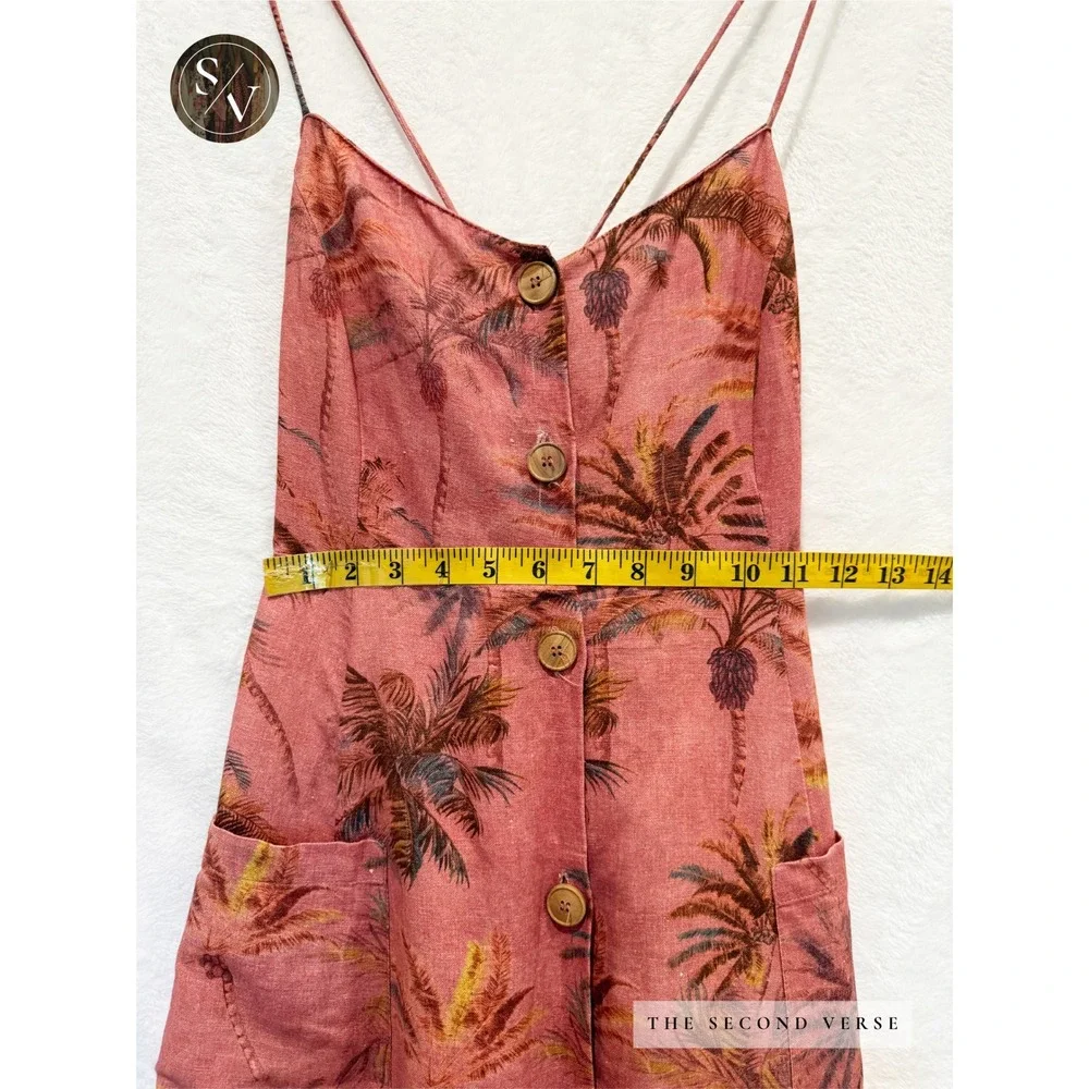 Zara Tropical Palm Leaf Cotton Linen Blend Button Front Midi Dress Size Large - Picture 8 of 11